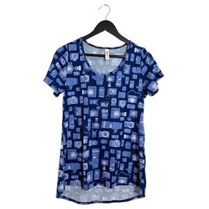 LuLaRoe Classic Tee Blue Retro Graphic Camera Print Short Sleeve Comfy Small